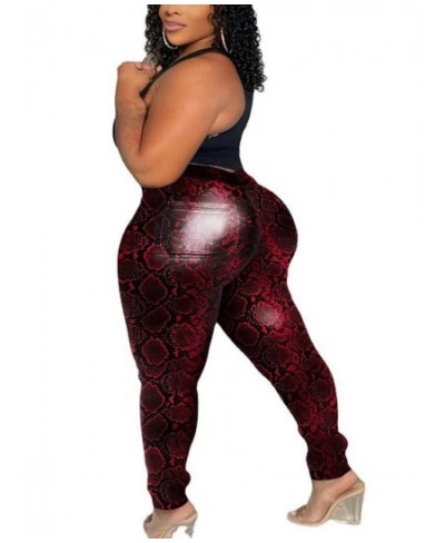 Plus Size Pants Plus Size Clothing Sexy Snake Pattern Hip Wrap Oversized Leather Pants Plus Size Women Clothing Ankle-Length ...