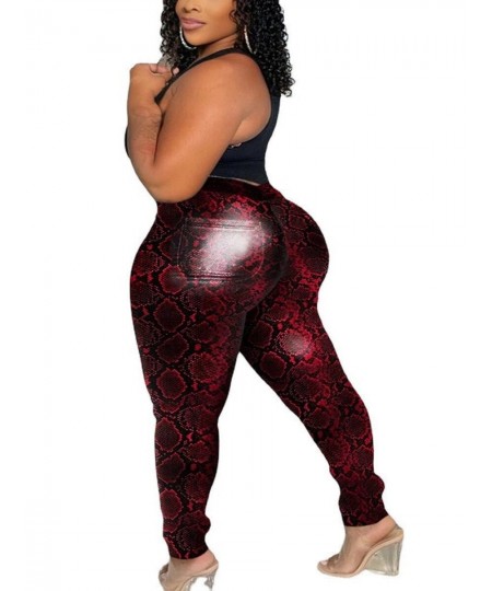 Plus Size Pants Plus Size Clothing Sexy Snake Pattern Hip Wrap Oversized Leather Pants Plus Size Women Clothing Ankle-Length ...