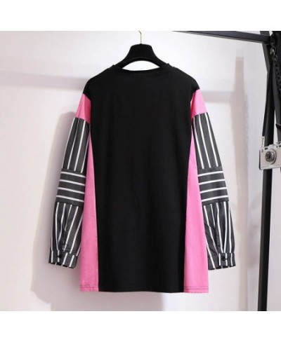 150Kg Plus Size Women's Spring Loose Pullover Retro Patchwork Long Sleeve T-Shirt Black Bust 156cm 6XL 7XL 8XL 9XL 10XL $61.8...