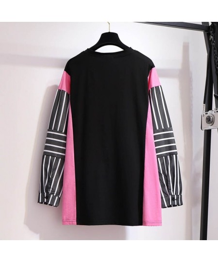 150Kg Plus Size Women's Spring Loose Pullover Retro Patchwork Long Sleeve T-Shirt Black Bust 156cm 6XL 7XL 8XL 9XL 10XL $61.8...