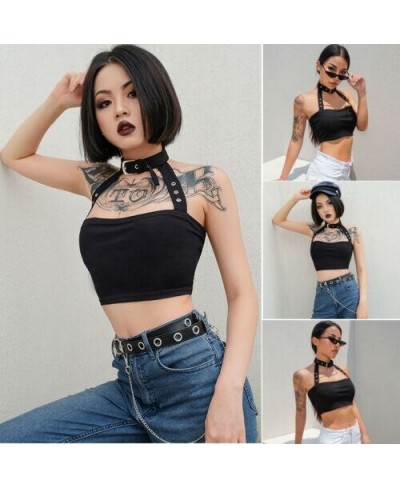 New Fashion Womens Punk Sexy Black Halter Vest Ladies Off Shoulder Crop Tops Vest Sleeveless Bandeau $19.08 - Tops & Tees