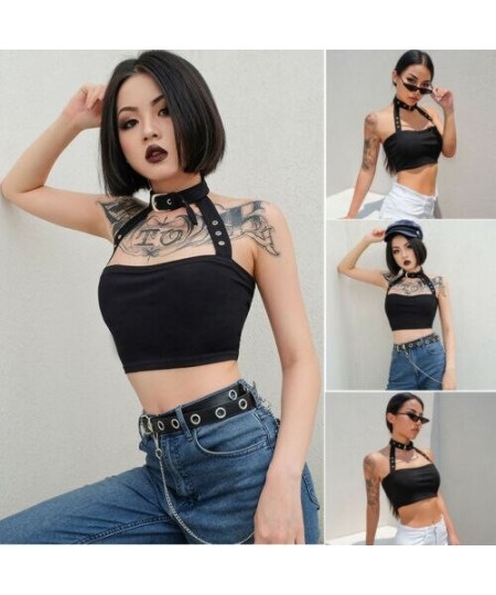 New Fashion Womens Punk Sexy Black Halter Vest Ladies Off Shoulder Crop Tops Vest Sleeveless Bandeau $19.08 - Tops & Tees