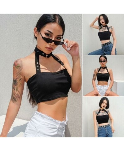 New Fashion Womens Punk Sexy Black Halter Vest Ladies Off Shoulder Crop Tops Vest Sleeveless Bandeau $19.08 - Tops & Tees