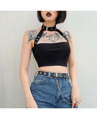 New Fashion Womens Punk Sexy Black Halter Vest Ladies Off Shoulder Crop Tops Vest Sleeveless Bandeau $19.08 - Tops & Tees