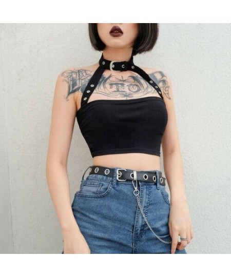 New Fashion Womens Punk Sexy Black Halter Vest Ladies Off Shoulder Crop Tops Vest Sleeveless Bandeau $19.08 - Tops & Tees