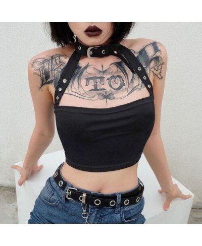 New Fashion Womens Punk Sexy Black Halter Vest Ladies Off Shoulder Crop Tops Vest Sleeveless Bandeau $19.08 - Tops & Tees