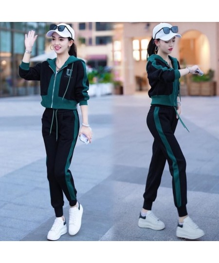 Women's Fashion Casual Sports Suit 2023 Spring Autumn New Cardigan Hooded Tops Sweater Coat And Pants 2 Two Piece Set For Wom...