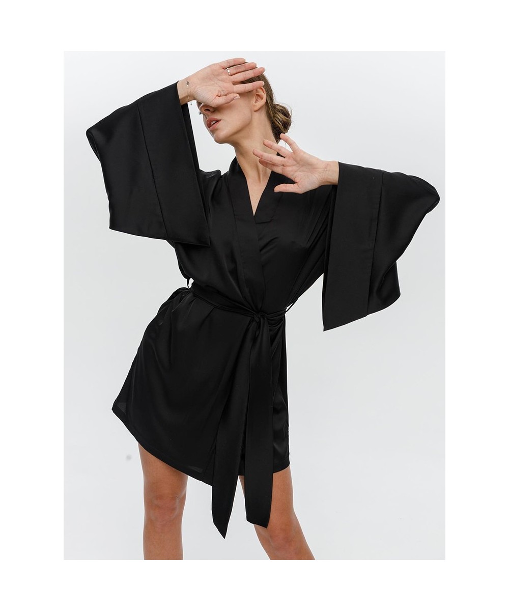 Sexy Women's Dressing Gown Flare Sleeve Bathrobe Female Black Loose Robes Women V-Neck Women's Nightwear With Sashes 2022 $32...