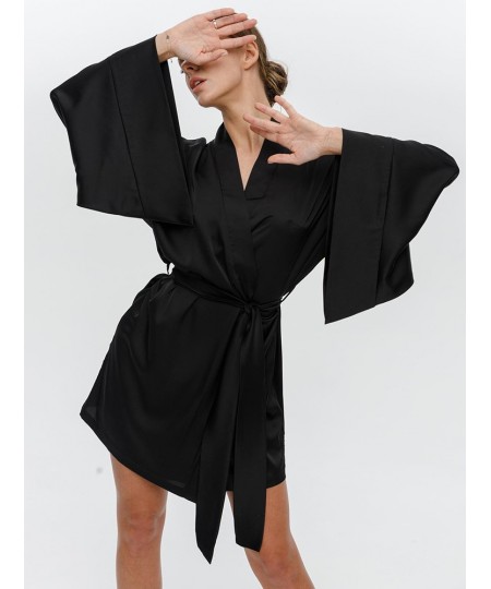 Sexy Women's Dressing Gown Flare Sleeve Bathrobe Female Black Loose Robes Women V-Neck Women's Nightwear With Sashes 2022 $32...