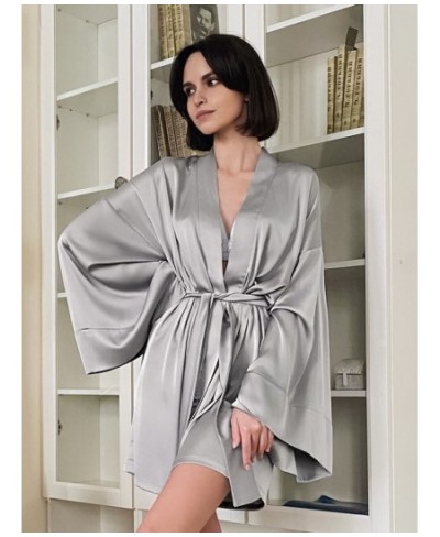 Sexy Women's Dressing Gown Flare Sleeve Bathrobe Female Black Loose Robes Women V-Neck Women's Nightwear With Sashes 2022 $32...