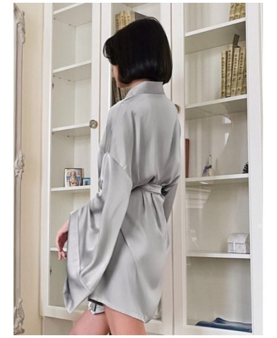 Sexy Women's Dressing Gown Flare Sleeve Bathrobe Female Black Loose Robes Women V-Neck Women's Nightwear With Sashes 2022 $32...