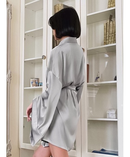 Sexy Women's Dressing Gown Flare Sleeve Bathrobe Female Black Loose Robes Women V-Neck Women's Nightwear With Sashes 2022 $32...