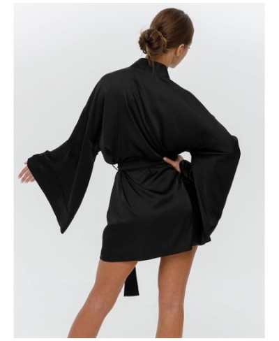 Sexy Women's Dressing Gown Flare Sleeve Bathrobe Female Black Loose Robes Women V-Neck Women's Nightwear With Sashes 2022 $32...