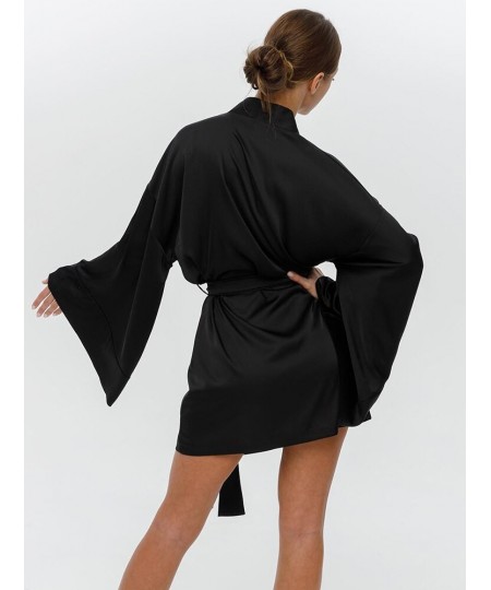 Sexy Women's Dressing Gown Flare Sleeve Bathrobe Female Black Loose Robes Women V-Neck Women's Nightwear With Sashes 2022 $32...