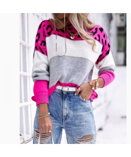 Colored leopard print round neck casual sweater autumn and winter new women's knitwear women's long sleeved bottom shirt $39....