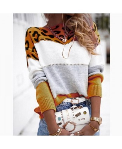 Colored leopard print round neck casual sweater autumn and winter new women's knitwear women's long sleeved bottom shirt $39....