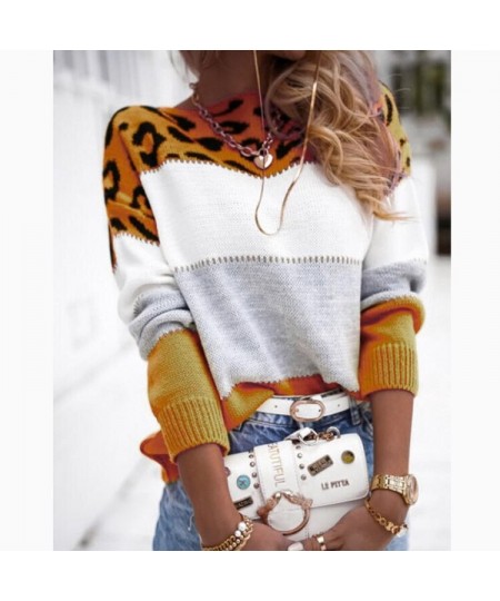 Colored leopard print round neck casual sweater autumn and winter new women's knitwear women's long sleeved bottom shirt $39....