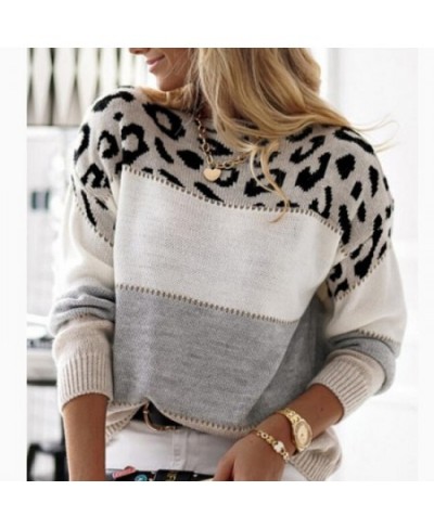 Colored leopard print round neck casual sweater autumn and winter new women's knitwear women's long sleeved bottom shirt $39....