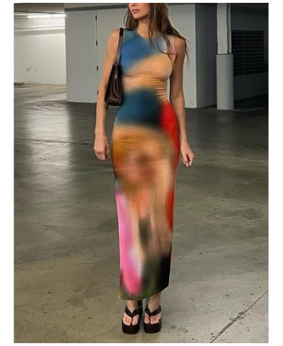 Sleeveless Backless Maxi Dress Women 2023 Summer Bodycon Elegant Sexy Tie Dye Outfits Ladies Birthday Party Club Sundress $26...