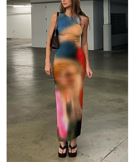 Sleeveless Backless Maxi Dress Women 2023 Summer Bodycon Elegant Sexy Tie Dye Outfits Ladies Birthday Party Club Sundress $26...