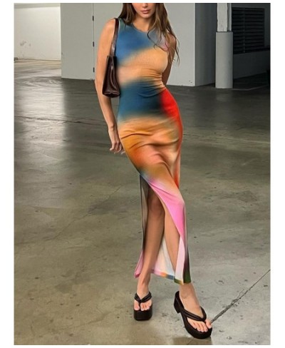 Sleeveless Backless Maxi Dress Women 2023 Summer Bodycon Elegant Sexy Tie Dye Outfits Ladies Birthday Party Club Sundress $26...