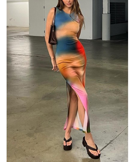 Sleeveless Backless Maxi Dress Women 2023 Summer Bodycon Elegant Sexy Tie Dye Outfits Ladies Birthday Party Club Sundress $26...