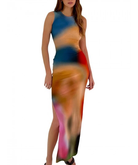 Sleeveless Backless Maxi Dress Women 2023 Summer Bodycon Elegant Sexy Tie Dye Outfits Ladies Birthday Party Club Sundress $26...