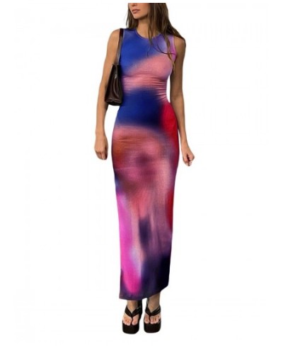 Sleeveless Backless Maxi Dress Women 2023 Summer Bodycon Elegant Sexy Tie Dye Outfits Ladies Birthday Party Club Sundress $26...