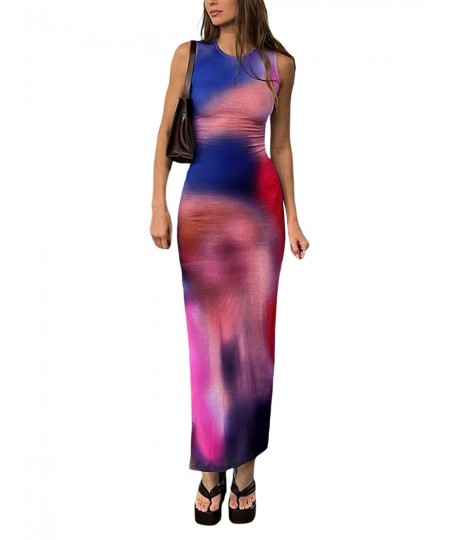 Sleeveless Backless Maxi Dress Women 2023 Summer Bodycon Elegant Sexy Tie Dye Outfits Ladies Birthday Party Club Sundress $26...