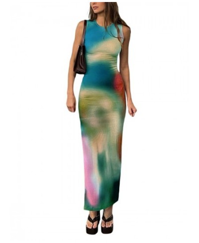 Sleeveless Backless Maxi Dress Women 2023 Summer Bodycon Elegant Sexy Tie Dye Outfits Ladies Birthday Party Club Sundress $26...