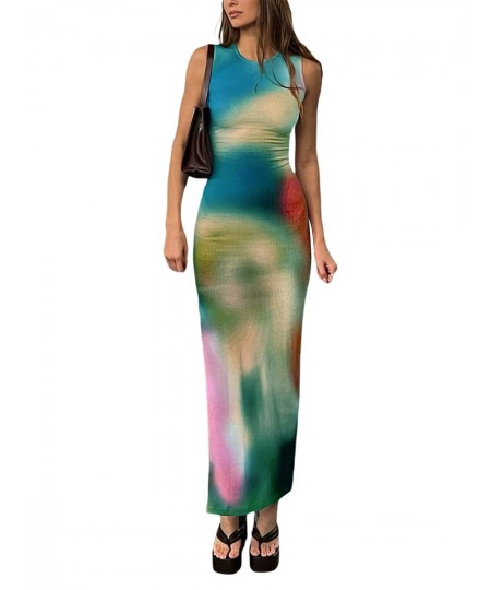 Sleeveless Backless Maxi Dress Women 2023 Summer Bodycon Elegant Sexy Tie Dye Outfits Ladies Birthday Party Club Sundress $26...