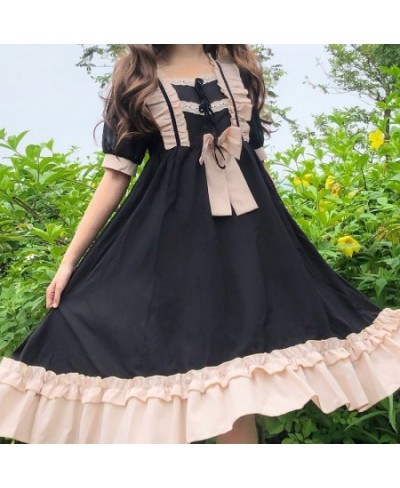 Japanese Harajuku Gothic Bandage Bow Splice Dress Sweet Lolita Girl Cosplay Dress Sweet Kawaii Ruffles Bow Women Party Dress ...