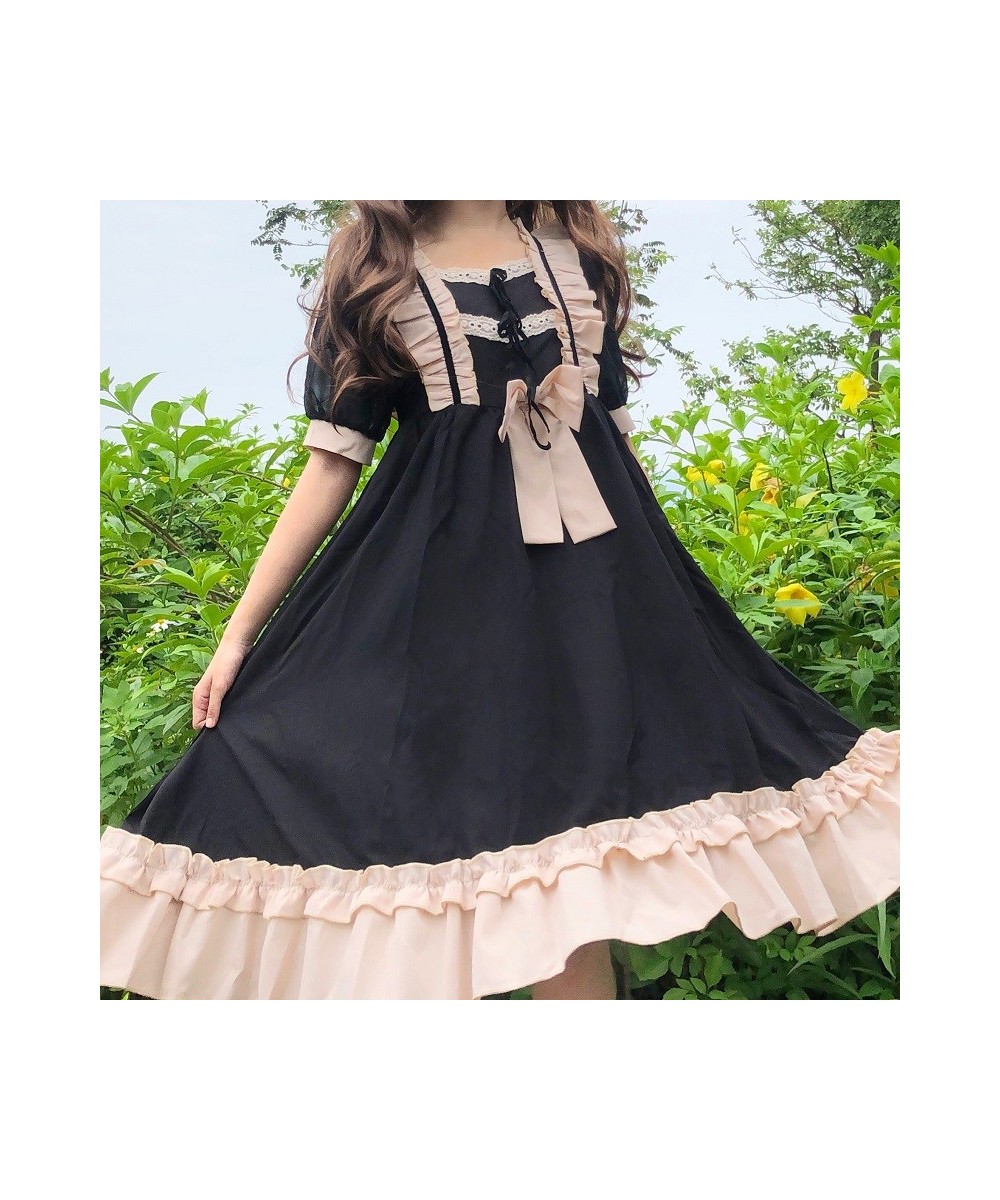 Japanese Harajuku Gothic Bandage Bow Splice Dress Sweet Lolita Girl Cosplay Dress Sweet Kawaii Ruffles Bow Women Party Dress ...