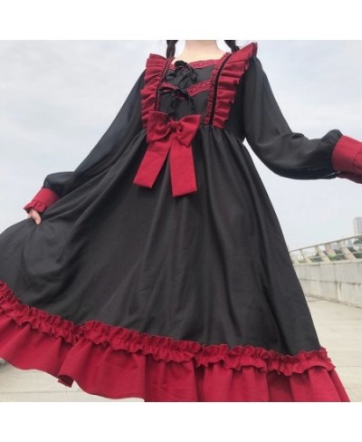 Japanese Harajuku Gothic Bandage Bow Splice Dress Sweet Lolita Girl Cosplay Dress Sweet Kawaii Ruffles Bow Women Party Dress ...