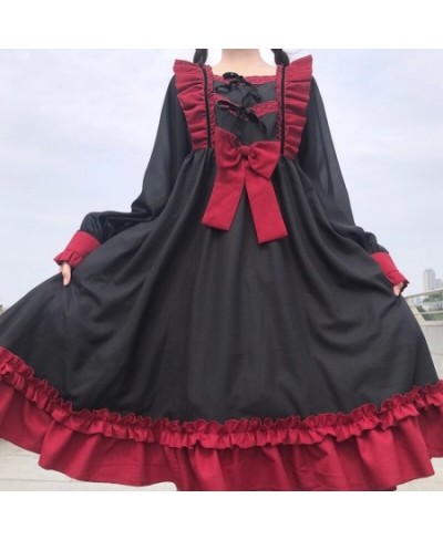 Japanese Harajuku Gothic Bandage Bow Splice Dress Sweet Lolita Girl Cosplay Dress Sweet Kawaii Ruffles Bow Women Party Dress ...