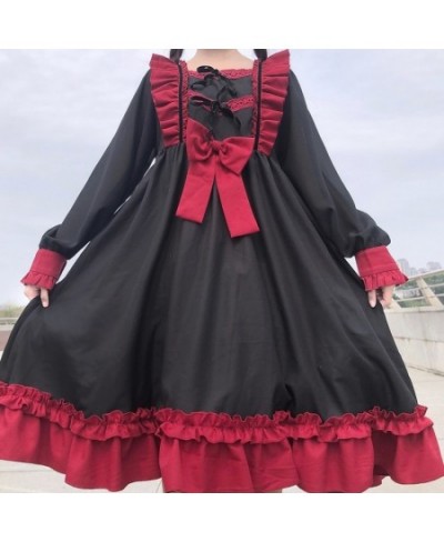 Japanese Harajuku Gothic Bandage Bow Splice Dress Sweet Lolita Girl Cosplay Dress Sweet Kawaii Ruffles Bow Women Party Dress ...