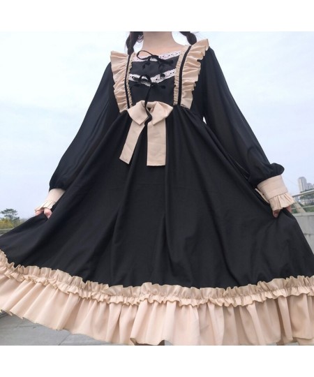 Japanese Harajuku Gothic Bandage Bow Splice Dress Sweet Lolita Girl Cosplay Dress Sweet Kawaii Ruffles Bow Women Party Dress ...