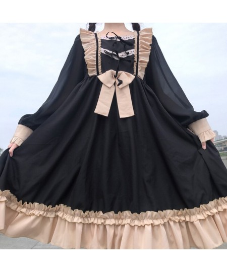 Japanese Harajuku Gothic Bandage Bow Splice Dress Sweet Lolita Girl Cosplay Dress Sweet Kawaii Ruffles Bow Women Party Dress ...