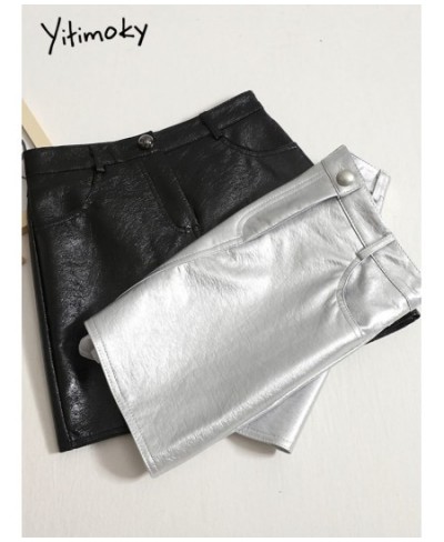 Metal Leather Skirts for Women Mini Fall Winter 2022 High Waisted Elelgant Ladies Skirts Black Korean Chic Pu Skirt $39.68 - ...