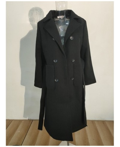 2023 Spring Winter Women Woolen Coat Warm Long Length Double Breasted Navy Blue Coats Female Elegant Outerwear 2C533 $73.33 -...