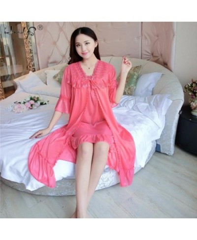 Sexy Women's Robe & Gown Sets Lace Bathrobe + Night Dress 2 Pieces Sleepwear Womens Sleep Set Ice Silk Robe Femme Homewear $2...