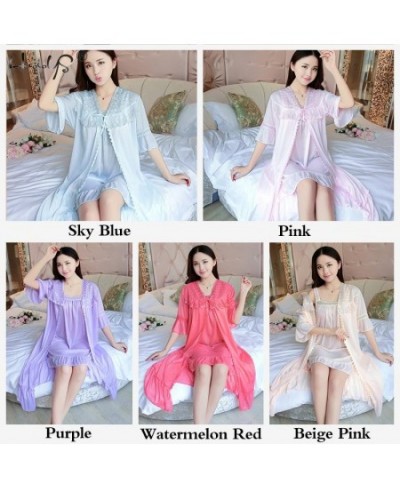 Sexy Women's Robe & Gown Sets Lace Bathrobe + Night Dress 2 Pieces Sleepwear Womens Sleep Set Ice Silk Robe Femme Homewear $2...