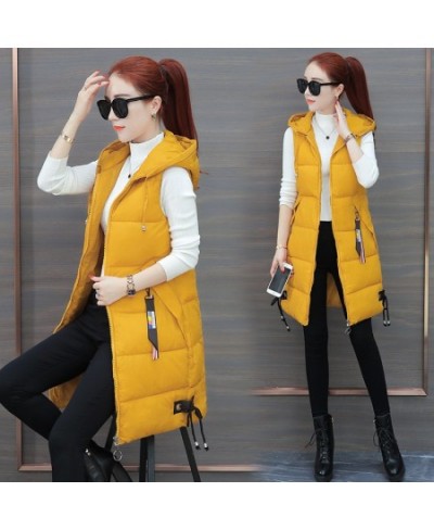 Winter Women's Sleeveless Vest Long Down Cotton Jacket Solid Korea Hooded Padded Vests Loose Female Casual Winter Coat For $5...