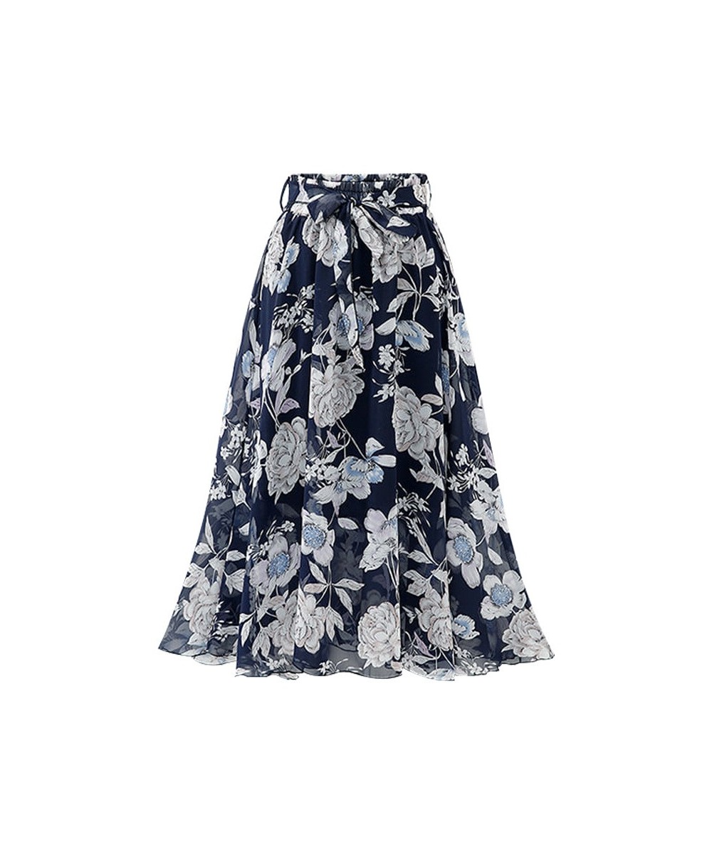 Summer Floral Skirt High Waist Chiffon Midi Skirt White Pink Blue Color 2022 New A World Tie Bow Print Skirts Women $31.07 - ...