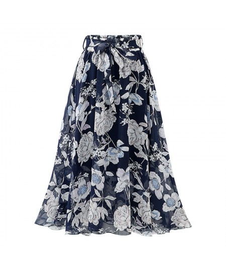 Summer Floral Skirt High Waist Chiffon Midi Skirt White Pink Blue Color 2022 New A World Tie Bow Print Skirts Women $31.07 - ...