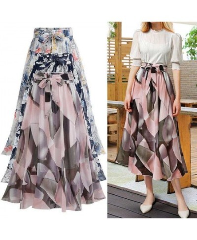 Summer Floral Skirt High Waist Chiffon Midi Skirt White Pink Blue Color 2022 New A World Tie Bow Print Skirts Women $31.07 - ...