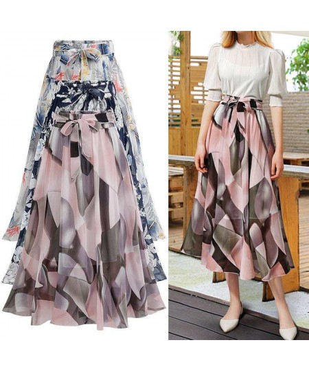 Summer Floral Skirt High Waist Chiffon Midi Skirt White Pink Blue Color 2022 New A World Tie Bow Print Skirts Women $31.07 - ...