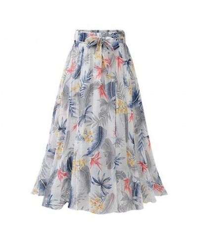 Summer Floral Skirt High Waist Chiffon Midi Skirt White Pink Blue Color 2022 New A World Tie Bow Print Skirts Women $31.07 - ...