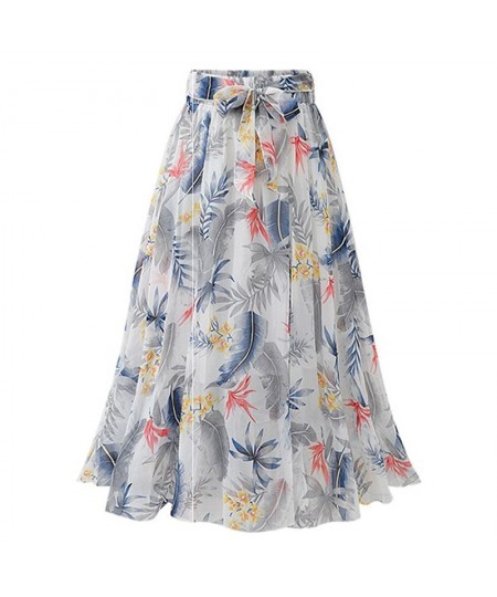 Summer Floral Skirt High Waist Chiffon Midi Skirt White Pink Blue Color 2022 New A World Tie Bow Print Skirts Women $31.07 - ...