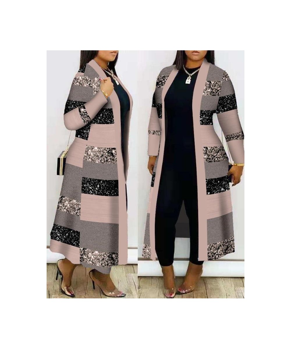 Women Winter 2022 Colorblock Striped Print Open Front Longline Casual Daily Long Sleeve Coat $44.47 - Jackets & Coats